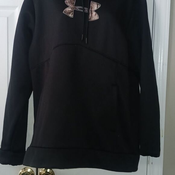 Under Armour Storm loose  black camo hooded sweatshirt sherpa lined Sz L EUC - Picture 2 of 9